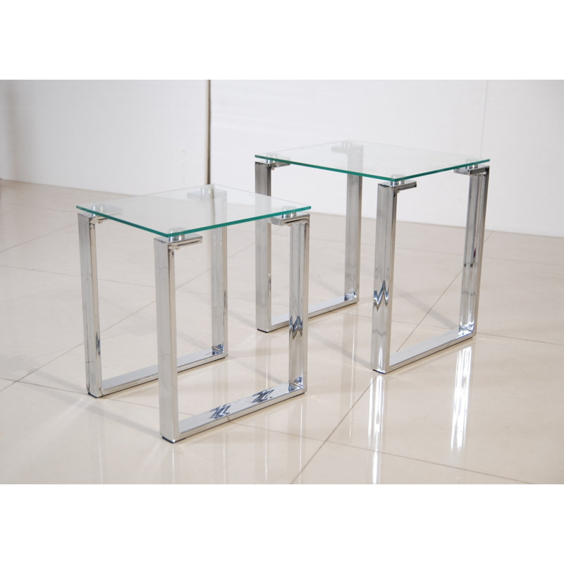 Velella Glass Top Sled Nesting Tables, Clear