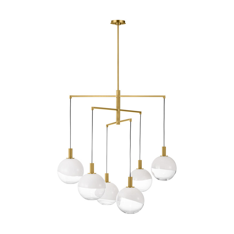 Sean Lavin Torian Dining Room Chandelier With Milk Clear Glass Mix Shade, 38.125" H x 39.75" W x 39.75" D, Burnished Brass
