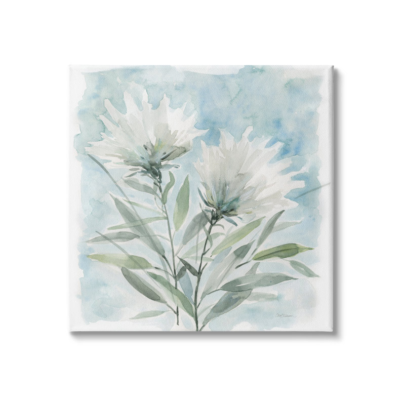 Abstrait, aquarelle, fleurs, pétales blancs, ciel bleu, par Carol Robinson, H 30 po x l 30 po x P 1,5 po, Toile tendue