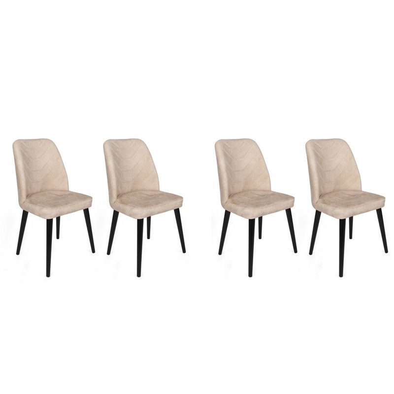 Ensemble de chaises en velours moderne (4 pièces), beige et noir | Cadre 100% métal, pieds en bois de charme, 19,7 po x 35,4 po x 19,3 po | Conception élégante et durable, capacité de 352 lb, parfaite pour la salle à manger et les espaces de vie
