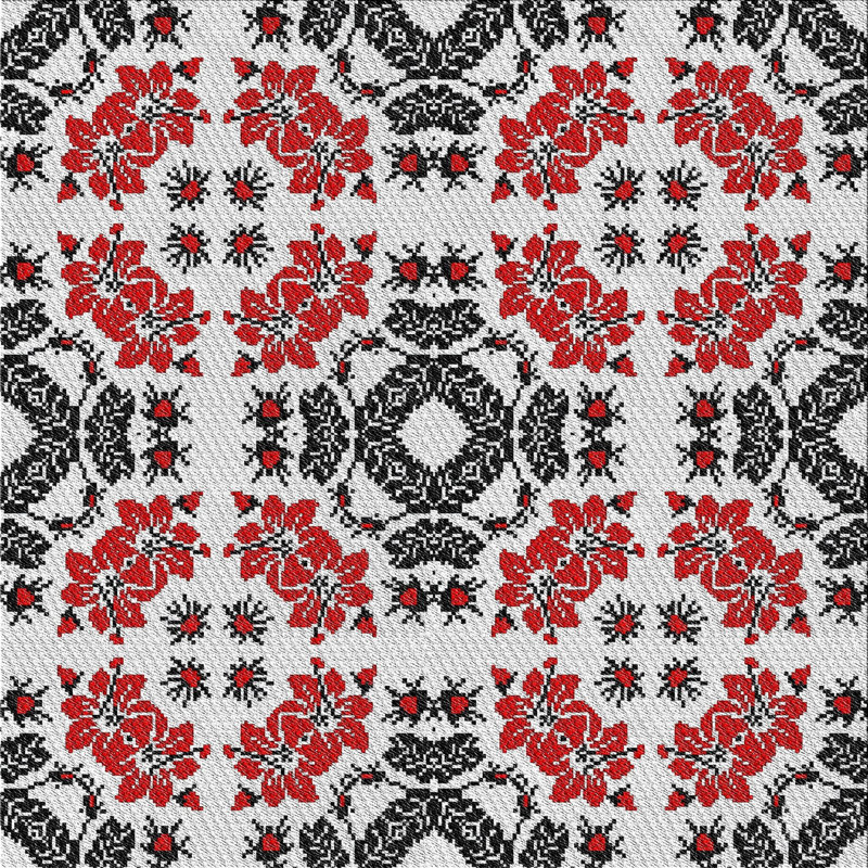 Tapis rouge/noir tissé à la machine, Carré 6 pi