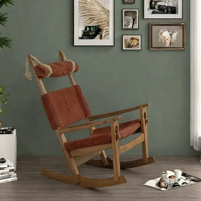 Chaise berçante simple en bois massif, Sucre brûlé