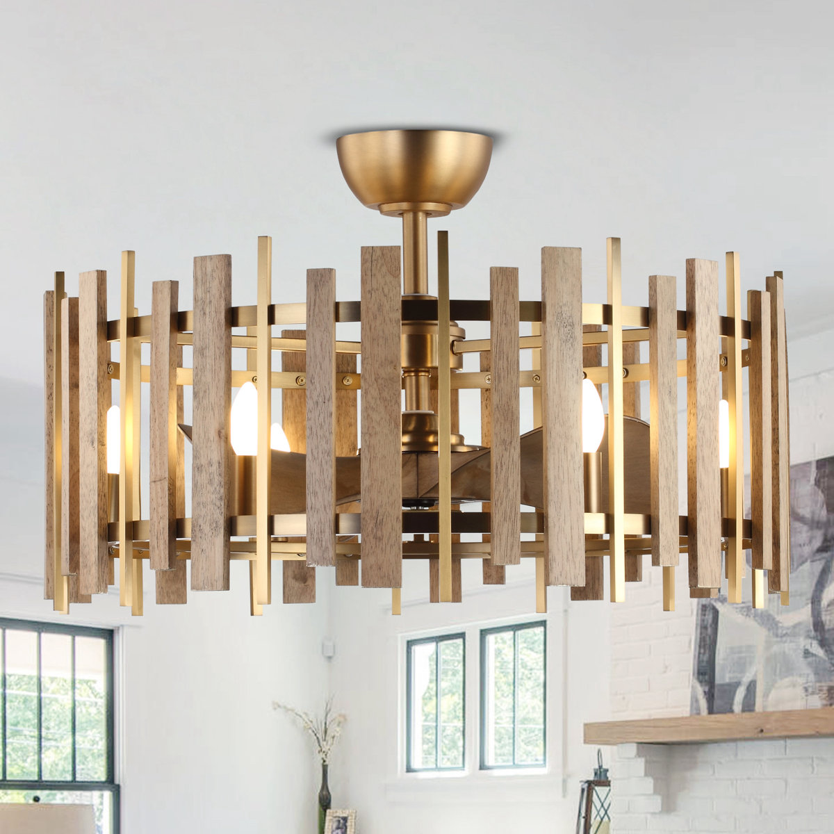 31" Caged Ceiling Fan with Dimmable Light Kit and Remote Control