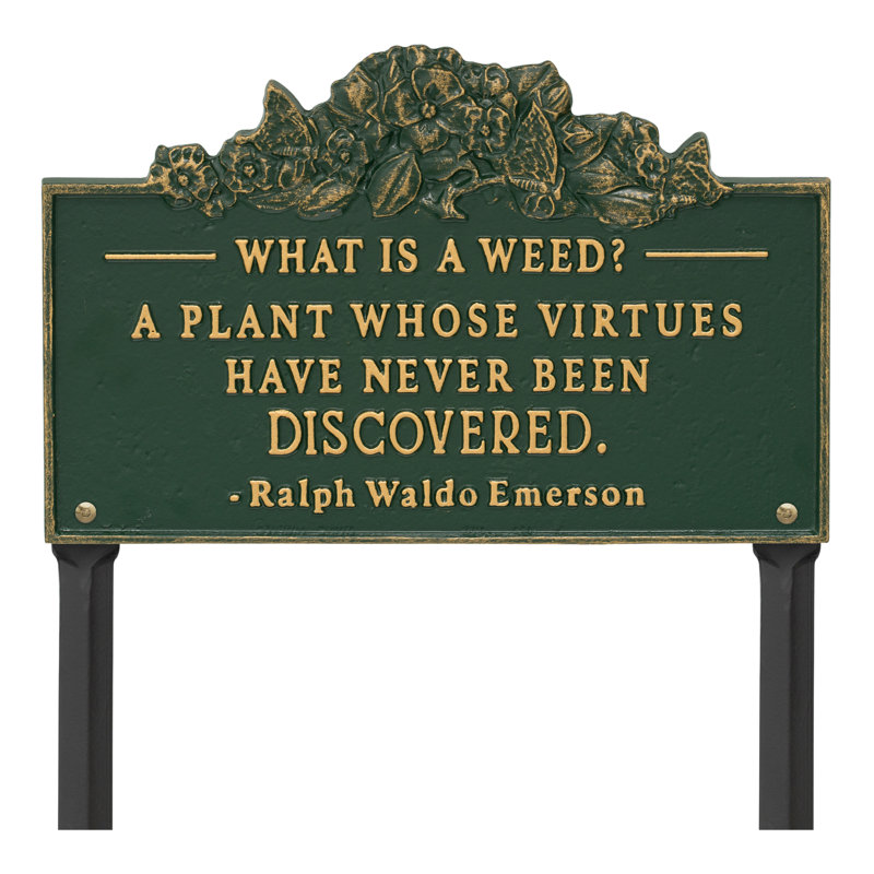 What is a Weed Garden Lawn Plaque, Green/Gold, 16