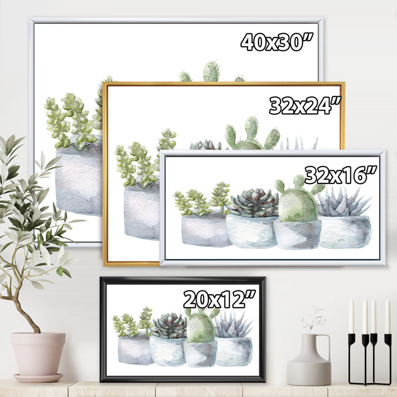 " Cactus And Succulent House Plants I ", 12" H x 20" W x 1" D, White Framed