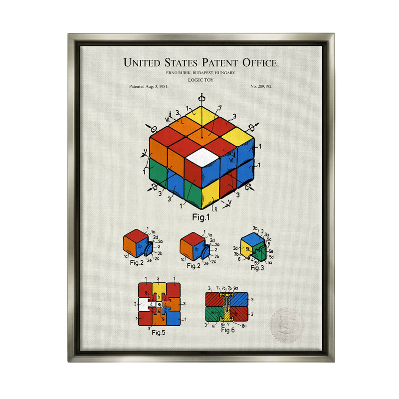 «Vintage Logic Toy Diagram» par Karl Hronek, impression sur toile, H 21 po x l 17 po x P 1,7 po, Cadre flottant gris lustré