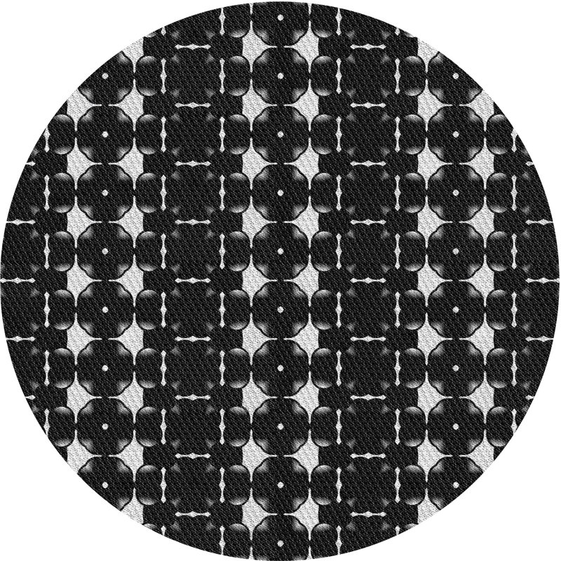 Tapis noir/beige à motifs, Rond 4 pi