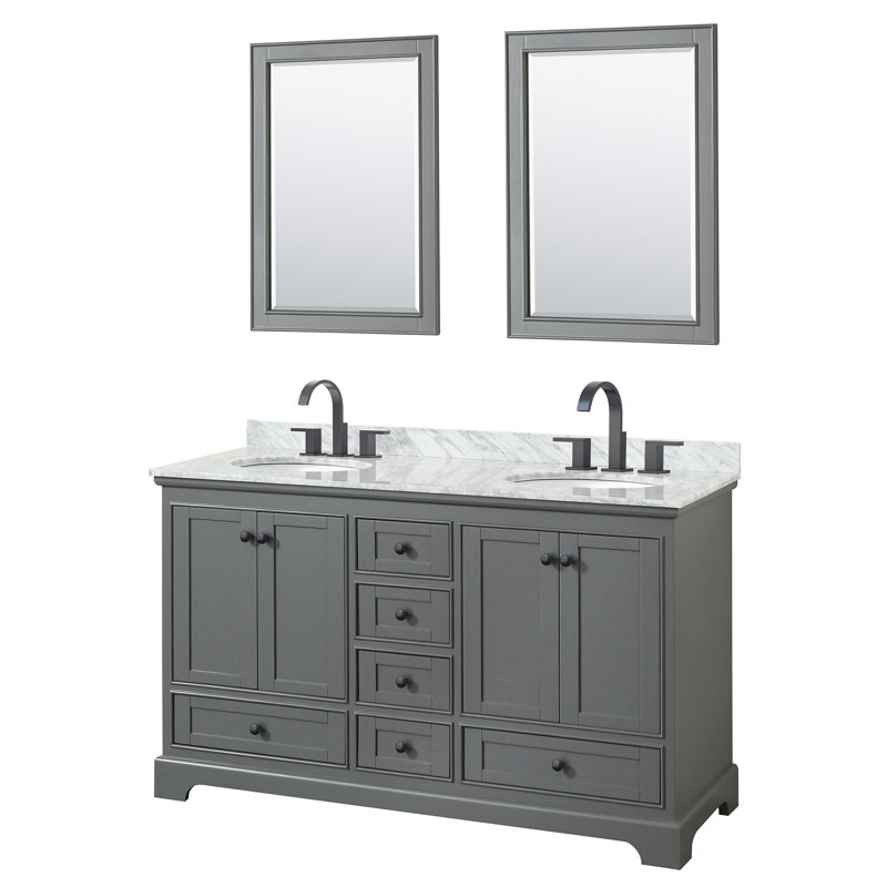 Deborah 60'' Double Bathroom Vanity with Marble Top, Dark Gray, Black