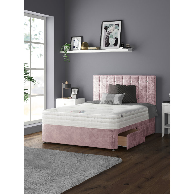 Fain Upholstered Divan Bed, Super King (6'), Pink, 4 Drawers