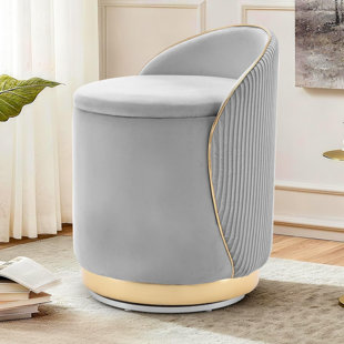 360° Swivel Vanity Chair with Storage, Grey Velvet Wave Back Makeup Chair, No Assembly Barrel Accent Armchair for Bedroom Dressing Living Room