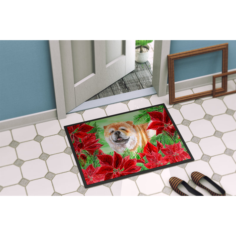 Tapis de porte d’extérieur anti-dérapant canne corso poinsettas, Rectangle 24 po x 36 po