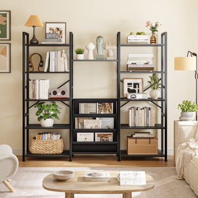 5/6-tier Bookcase With Hanging Fabric Bins, Adjustable Shelves, Storage Unit