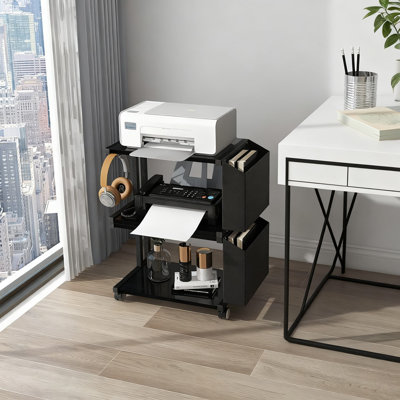 2-Tier Mobile Printer Stand With Storage Bag, Heavy-Duty Under Desk Organizer Cart With Locking Casters For Home Office, Dorm, And Craft Room