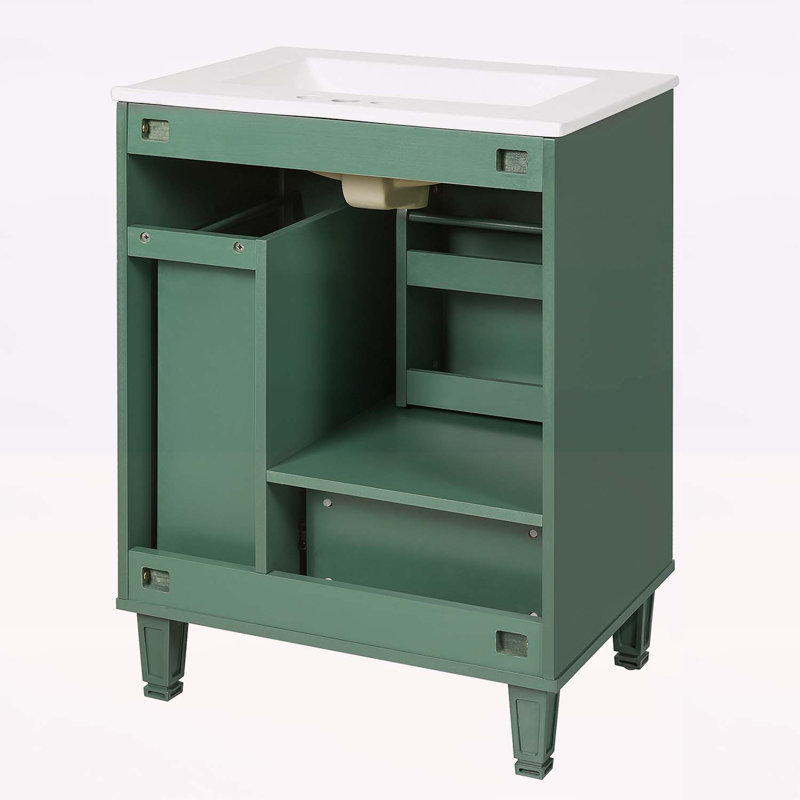 Meuble-lavabo sophistiqué avec plusieurs options de rangement et fabrication durable, Vert