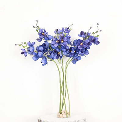 20" Artificial Butterfly Orchid Floral Arrangement In Vase With Faux Water And Stone, Farmhouse Greenery Foliage Branch Long Stem Flower Bulk Bouquet For Wedding Party Home Office Table Centerpiece Shelf Decorations