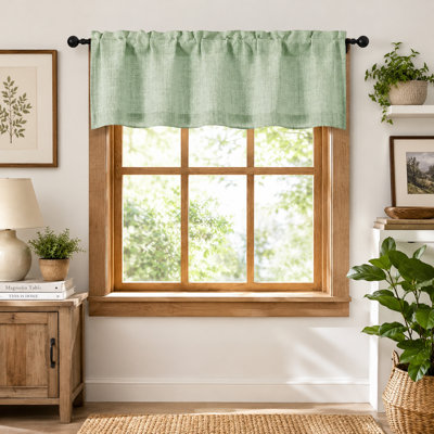 Light Green Valances for Windows 1 Pcs, Light Filtering Textured Farmhouse Short Small Valance Curtains for Bathroom Basement Living Room Bedroom, Rod Pocket Half Curtains Over Sink, 52"Wx14"L