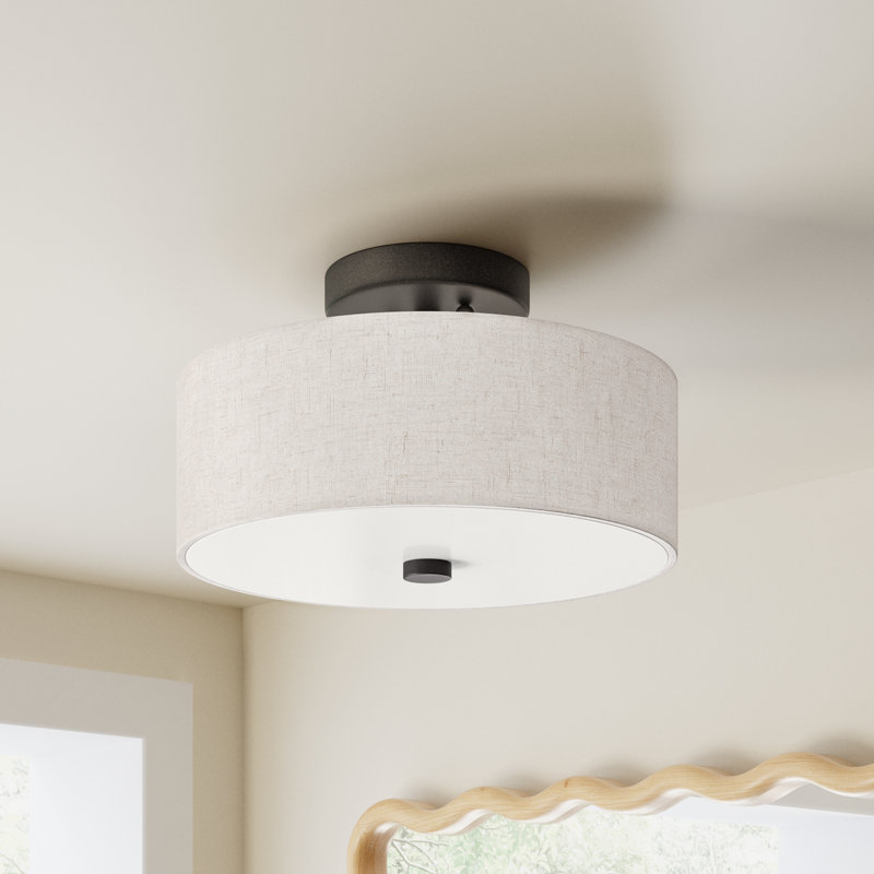 Flaire Fabric Semi Flush Mount, 7.5" H x 11" W x 11" D, English Bronze