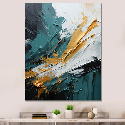 Or et vert cascade de marbre blanc VI - art mural abstrait