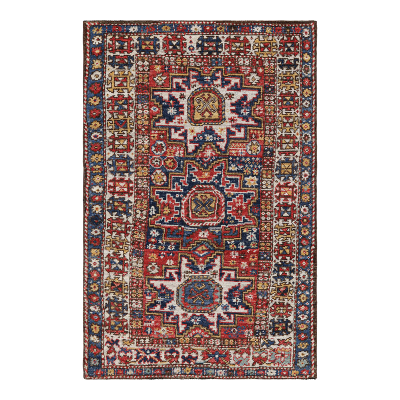Rug & Kilim’S Caucasian Style Rug In Red And Blue With Lesghi Star Medallions