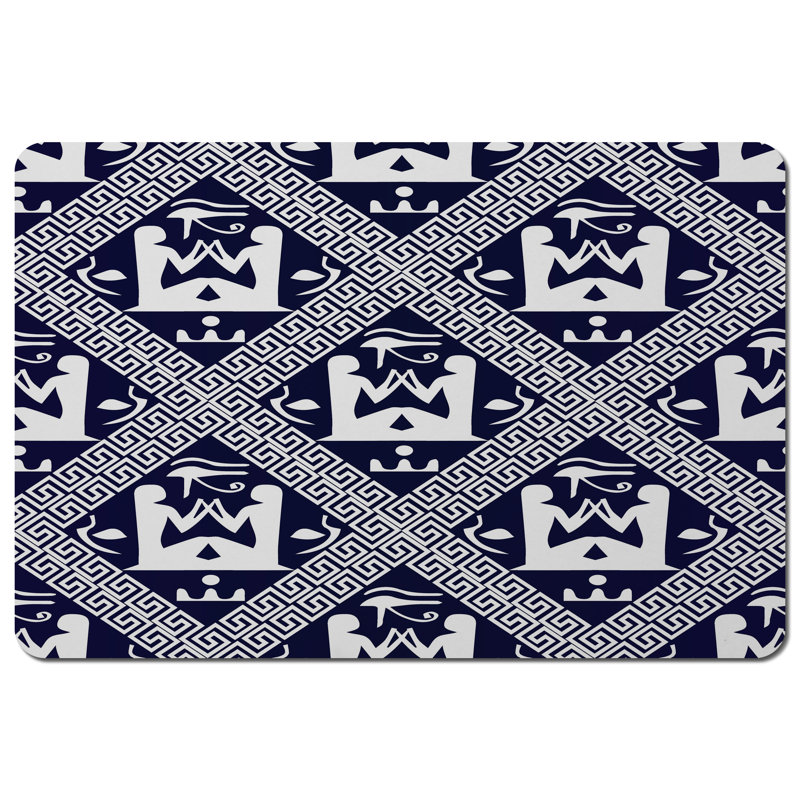 Anastas Polyester-Coated Hardboard Geometric Rectangle Placemat, Navy/White