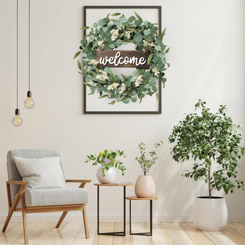 Couronne d'eucalyptus artificiel vert