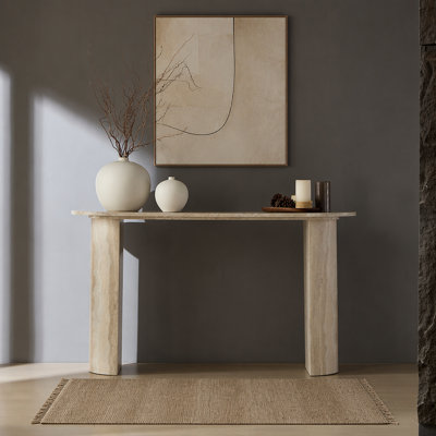 Console de 55,25 pouces à motif de faux marbre MARS pour le salon, console étroite avec canapé en panneau de fibres à densité moyenne de conception moderne pour le couloir, entrée, W2582P280035