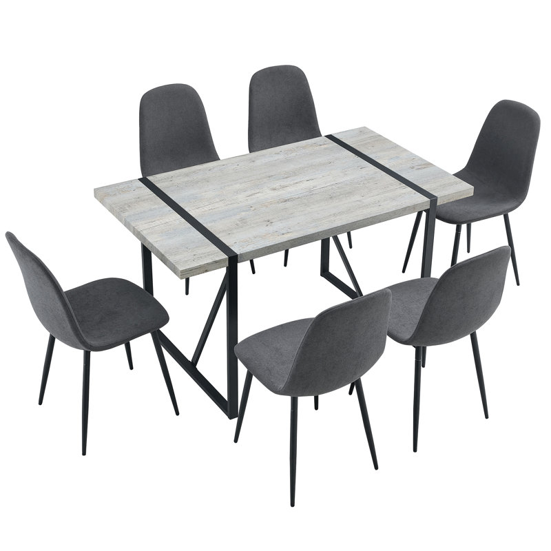 Rectangular Pedestal Dining Table Set, Dark Grey, 7