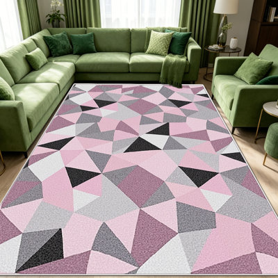 1 tapis triangulaire rose et gris, 1 tapis décoratif polyvalent et élégant, facile à nettoyer et à entretenir, meuble idéal pour la chambre à coucher, le salon, le couloir, le vestibule, le dortoir et le bureau afin de rafraîchir l'ambiance intérieure de votre maison
