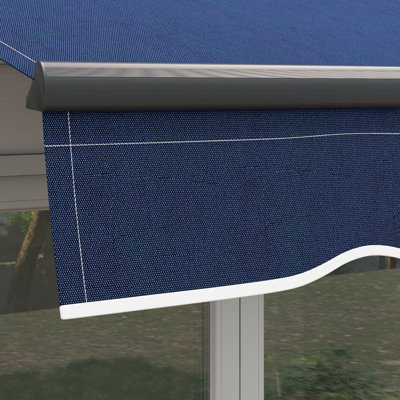 10' X 8' Retractable Patio Sunshade Awning, Manual Function. 280gsm , Robust Aluminum Construction. Blue For Deck, Balcony, Yard Sun Protection With Operation. Material, Tough Build.