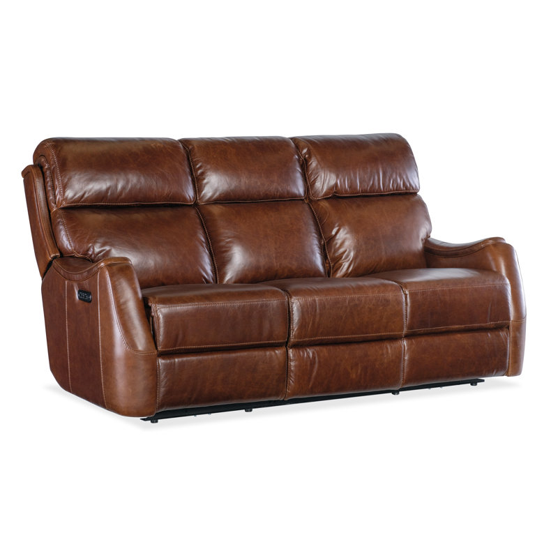 Carrington Walnut Leather Reclining Sofa with Power Headrest