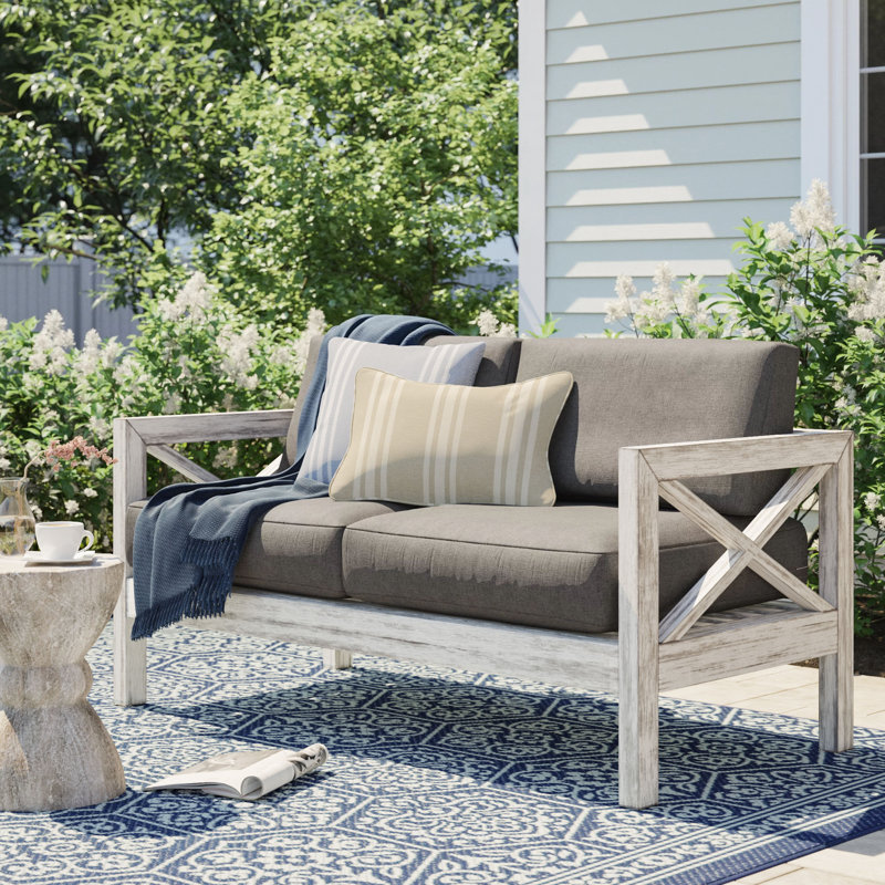 Causeuse de patio avec coussins Sunbrella Abbi-Rose, Tissage uni ardoise coulée Sunbrella®