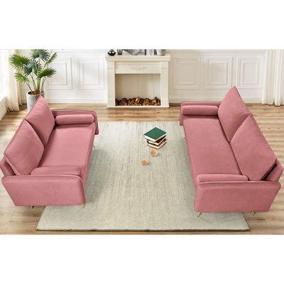 Ensemble de canapé en velours assorti 2 pièces, canapé et causeuse 2 places, ensemble de canapé clouté moderne avec pieds en métal doré pour le salon