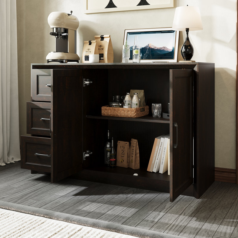 2-Door, 3-Drawer Storage Cabinet, Brown