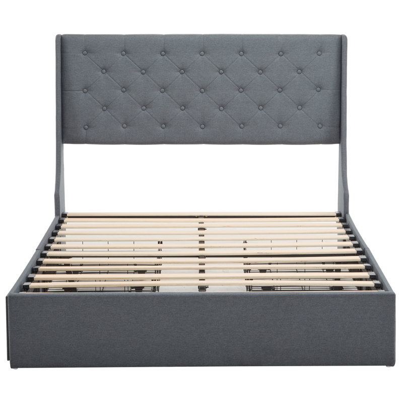 Platform Storage Bed Frame, Gray, Queen