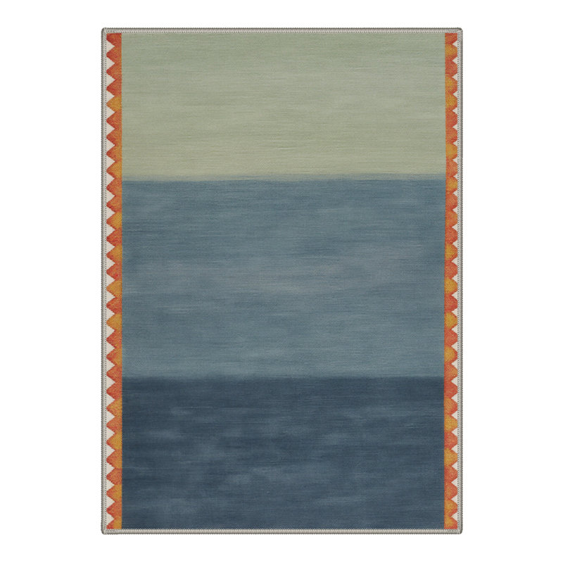 Abrahamson Marine Coastal Machine Washable Blue / Green Indoor Area Rug with Non-Slip Backing, Rectangle 6' x 9'