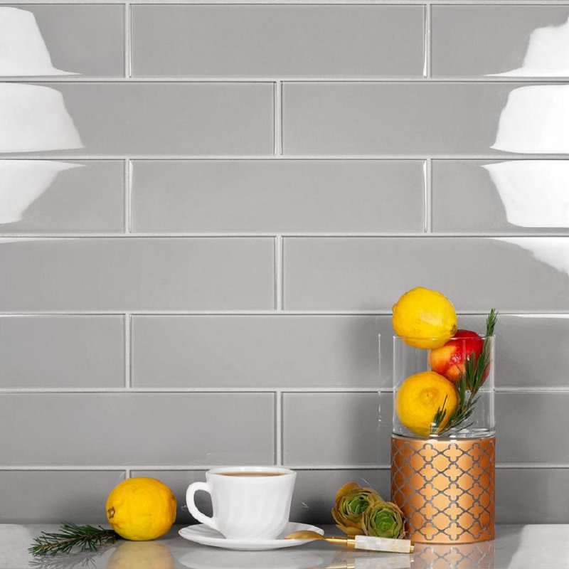3'' x 12'' Glass Subway Wall Tile, Gray