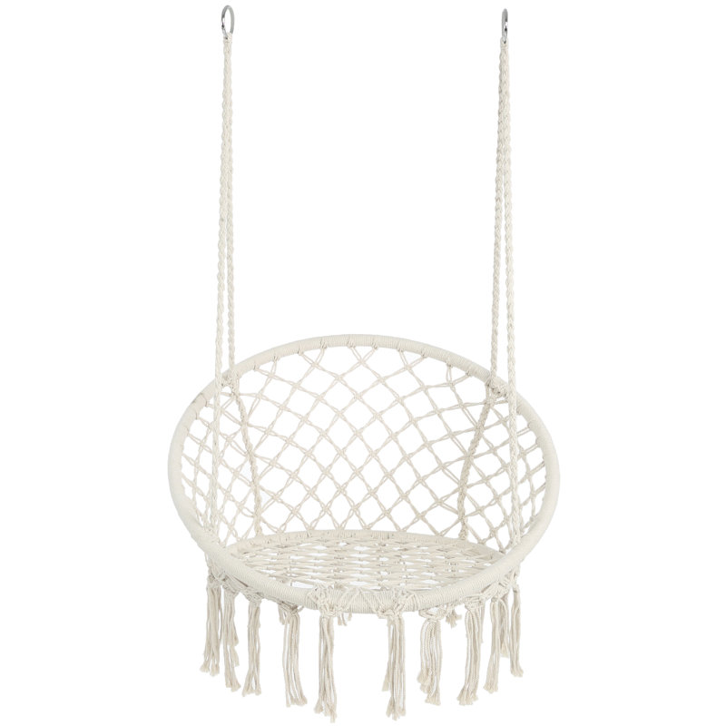 Chaise hamac pour balançoire en hamac avec corde suspendue en macramé de 330 lb pour l'intérieur et l'extérieur, Beige