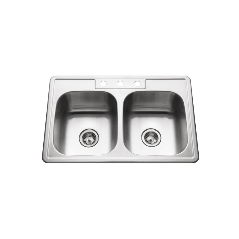 Glowtone 33'' L Drop-In Double Bowl Stainless Steel Kitchen Sink, 3 Holes