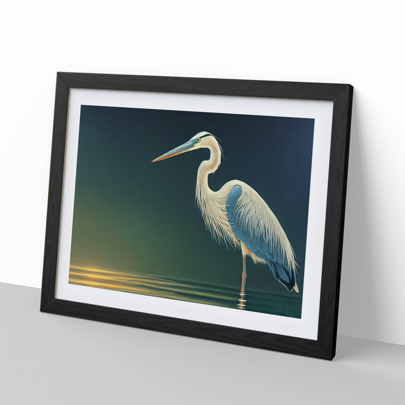 Attractive Heron Bird - Framed Print, 25cm H x 34cm W x 2cm D, Black