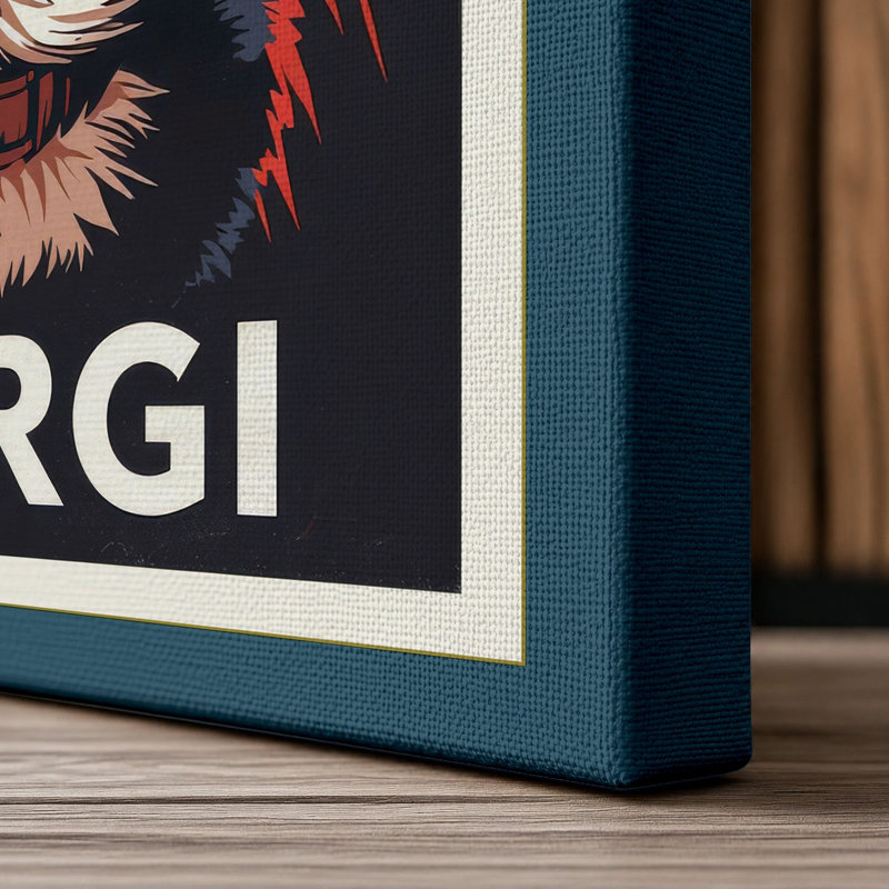 Corgi Bold Portrait Retro - Wrapped Canvas, 30x20 - 76.2 x 50.8 cm, Teal Border