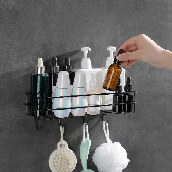 Étagère de rangement murale adhésive pour salle de bain, panier de douche antirouille avec crochets, sans perçage