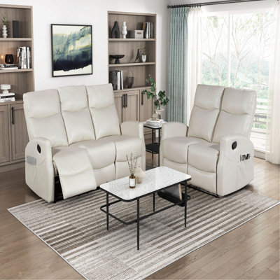 Contemporary Reclining Sofa Set 2Pc Sofa Loveseat Side Pockets Faux Leather Upholstery Plywood Living Room Furniture