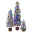 Ensemble de 3 arbres de Noël artificiels 3 pi / 4,5 pi / 6 pi avec 235 lumières à DEL blanc chaud et multicolores pré-éclairées, 11 modes, base de pot rustique en toile de jute pour décoration de maison de vacances