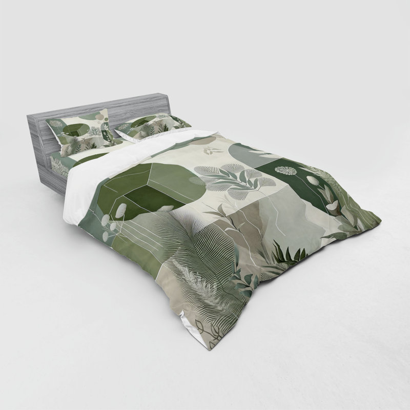 Ensemble de literie Ambesonne Monstera et vert réséda taupe, Housse de couette très grand lit californien + 3