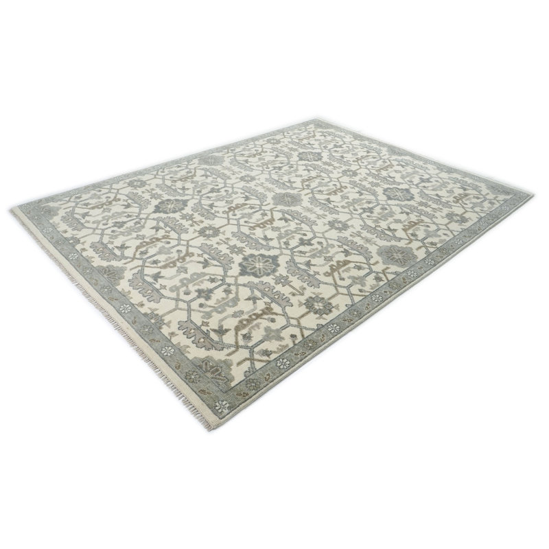 Tapis transitionnel beige en laine noué à la main 8 pi 10 po x 12 pi Oushak
