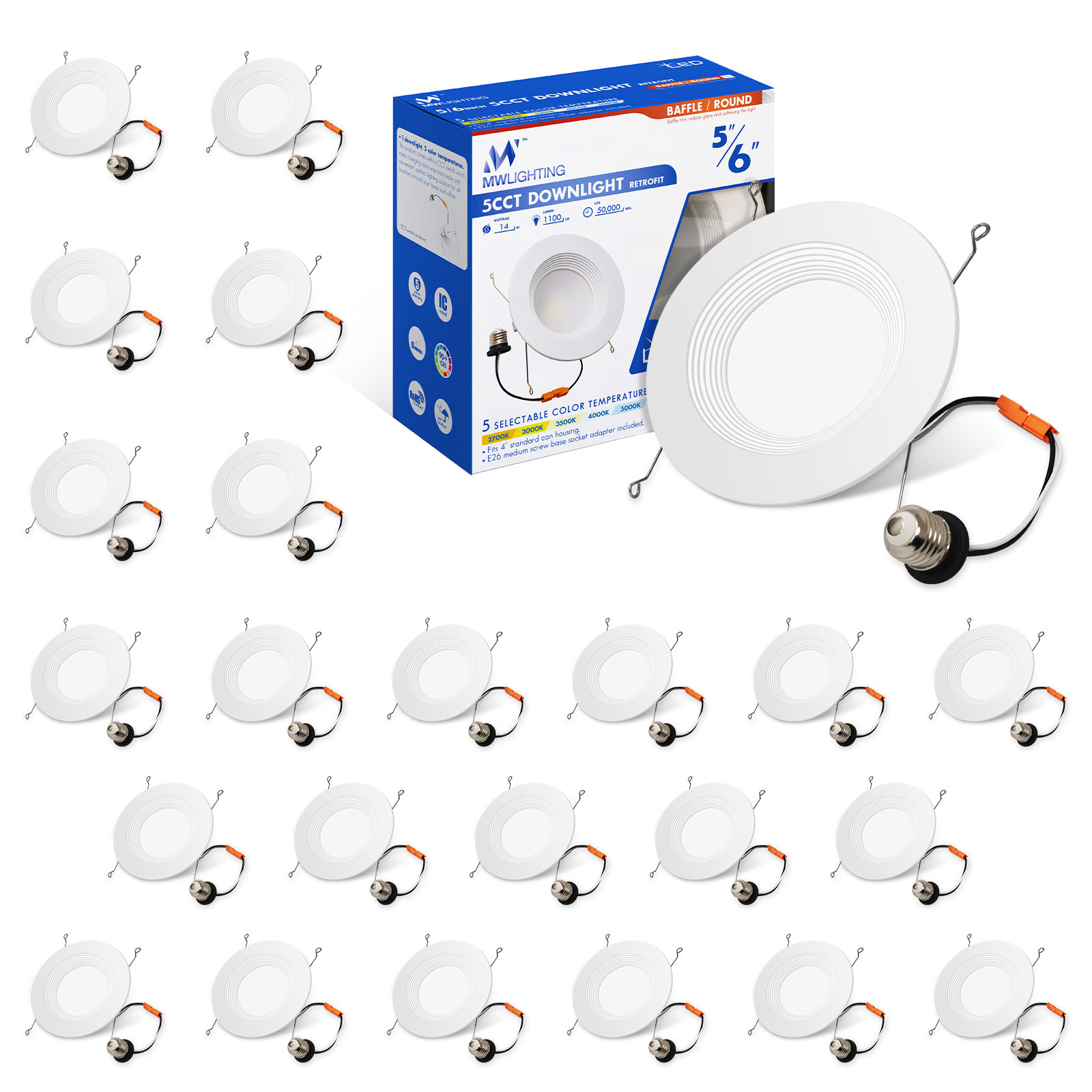 MW LIGHTING 24PK 6 Inch 5 Selectable Color Temperature LED Downlight ...