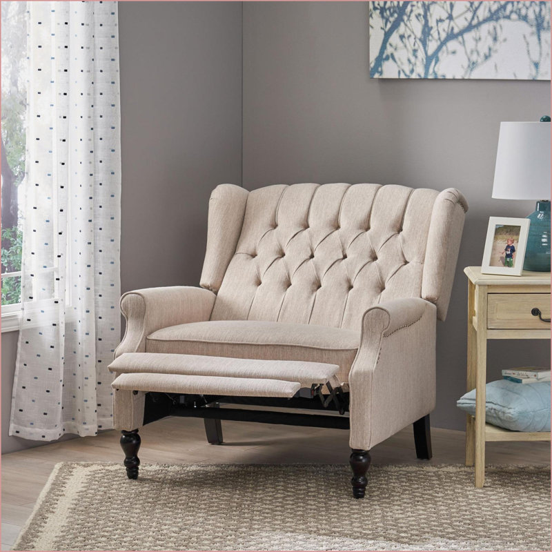 Recliners, Oversized Tufted Wingback Fabric Push Back with Nailhead Trim | Charcoal Fabric, Dark Gray