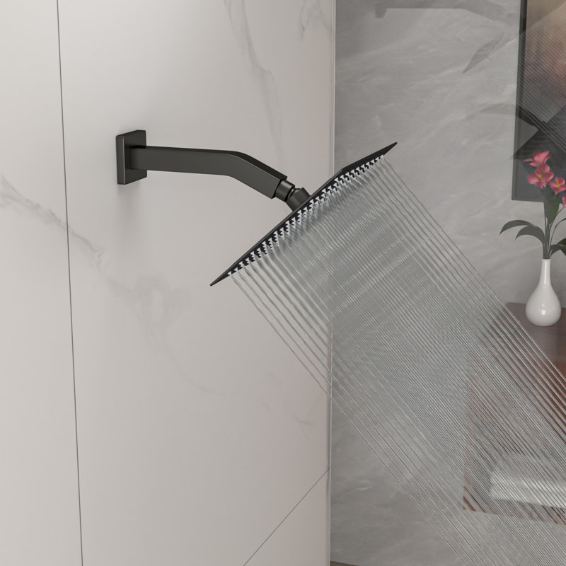8 Inch Rain Shower Head 2.5 GPM High Flow Square Stainless Steel Rainfall Shower Head High Pressure Design, Matte Black