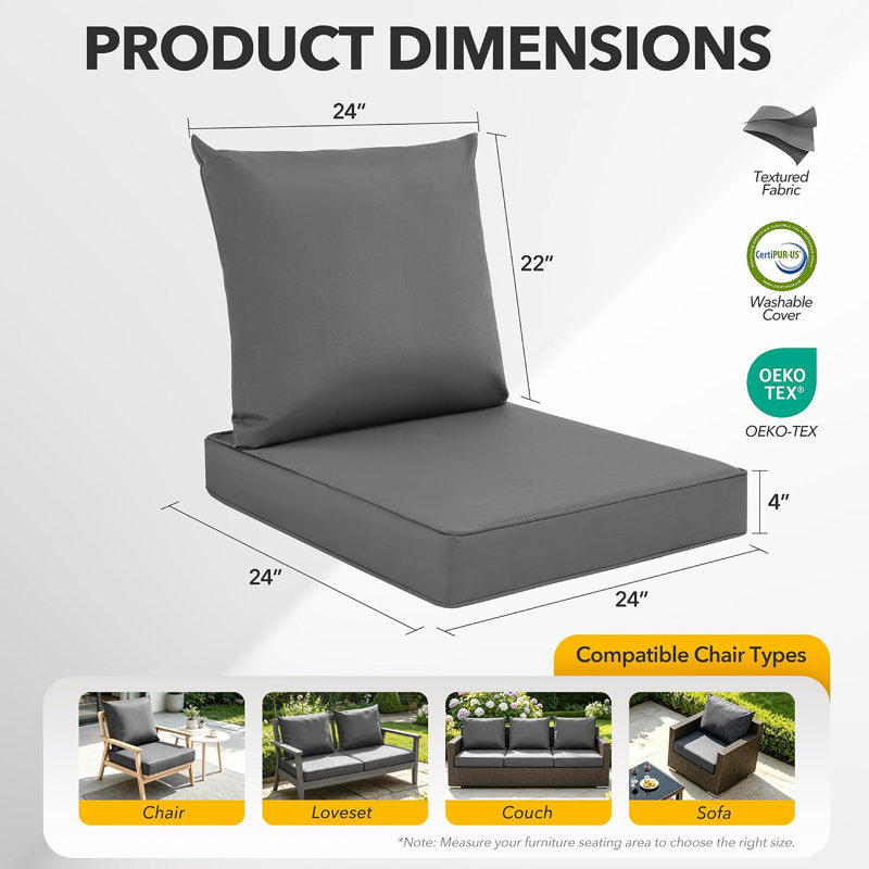 Ensemble de 4 coussins de chaise d'extérieur, Gris