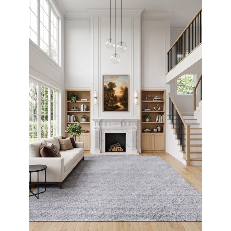 Marut Hand Tufted Area Rug in Gray/White, Rectangle 5' x 8'